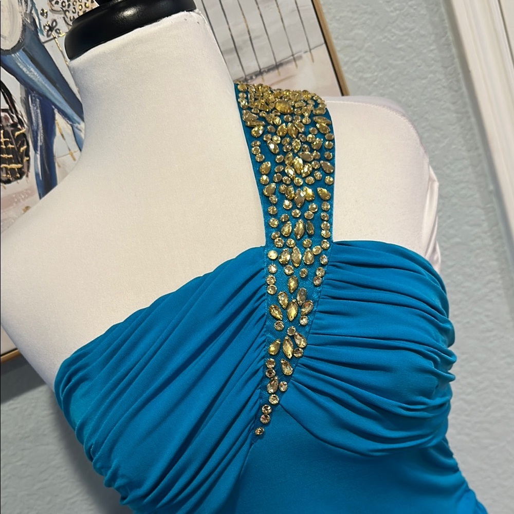 Calvin Klein Sz 8 VTG One Shoulder Rhinestone Ruched Cocktail Dress